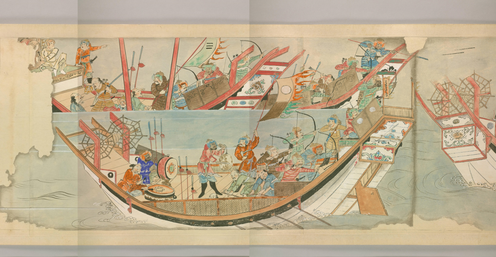 「蒙古襲来合戦絵巻」に描かれた元の軍船（国立国会図書館ウェブサイトから転載）